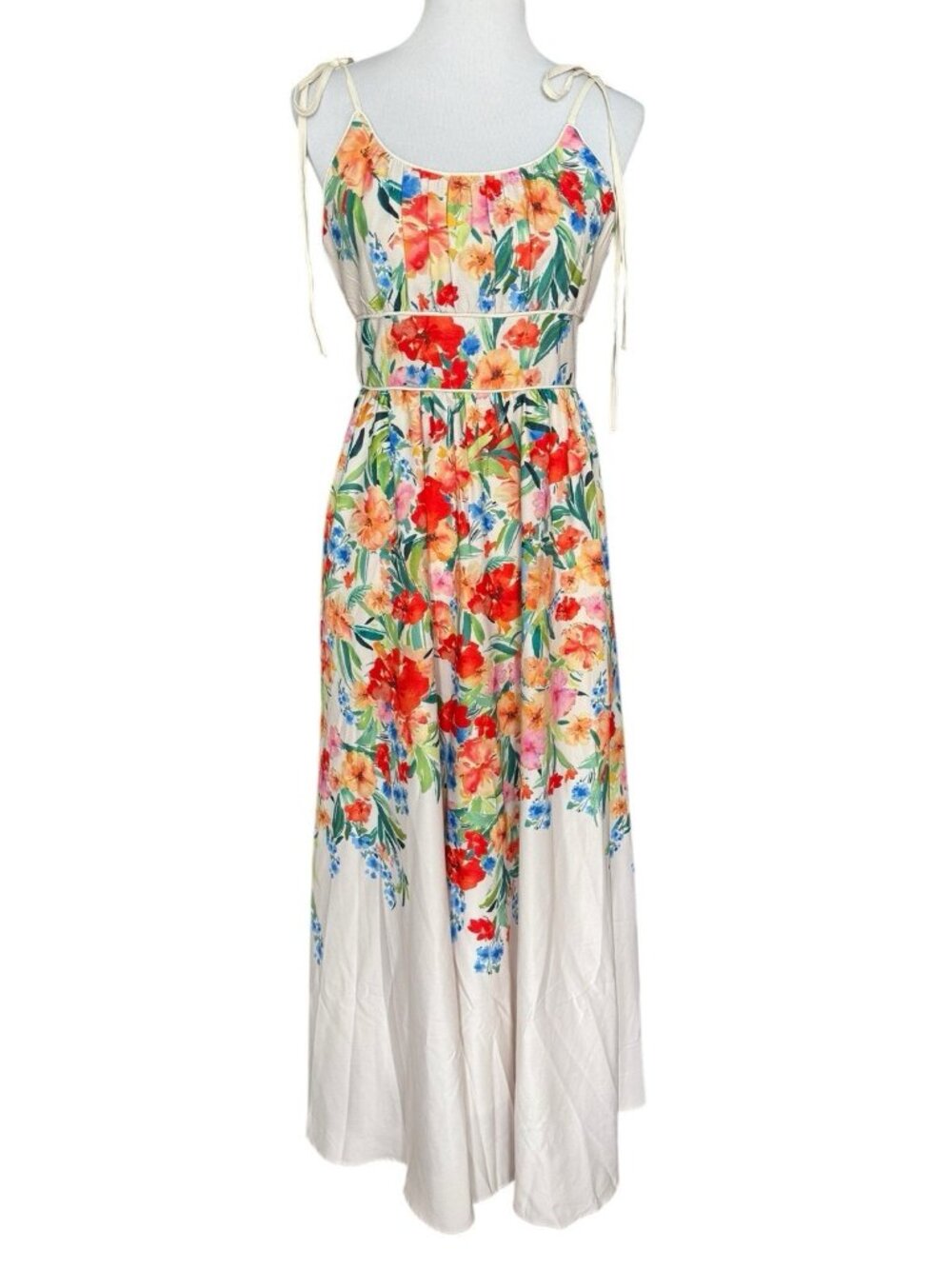 ANEWSTA Size Large Floral Sleeveless Tie Strap Maxi Dress Boho Cottagecore NEW